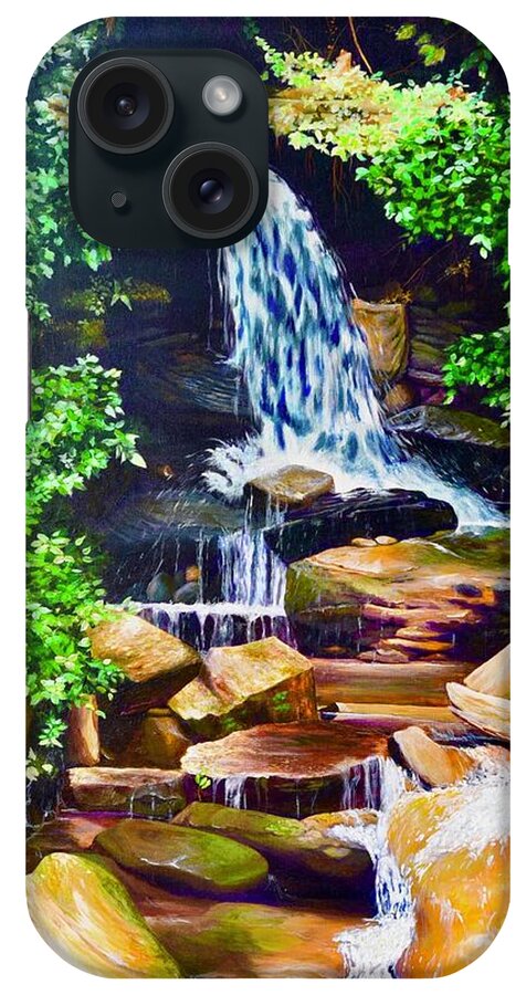 Nantahala National Forest iPhone Case featuring the painting Nantahala Waterfall by AnnaJo Vahle