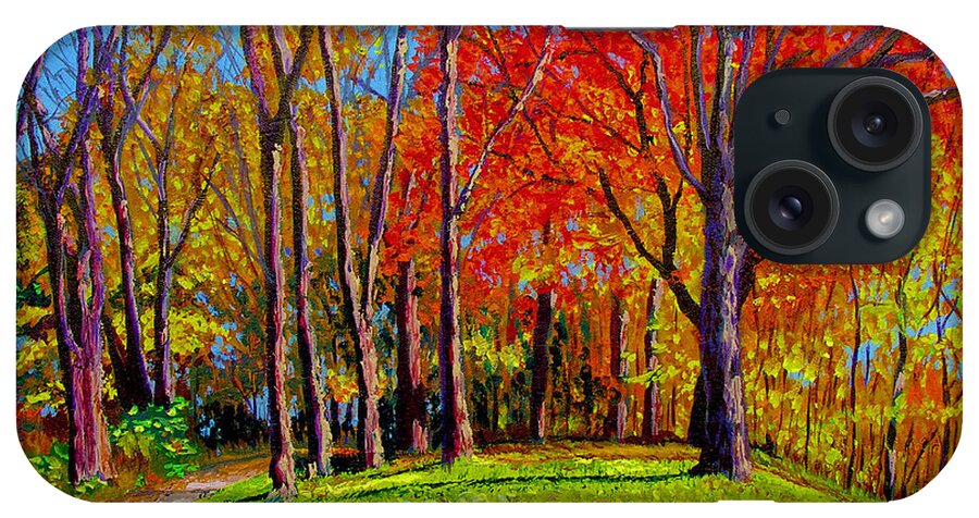 Trees Autumn Hill Grass Sunshine Shadows Sky Colors Path iPhone Case featuring the painting Nashville North by Stan Hamilton