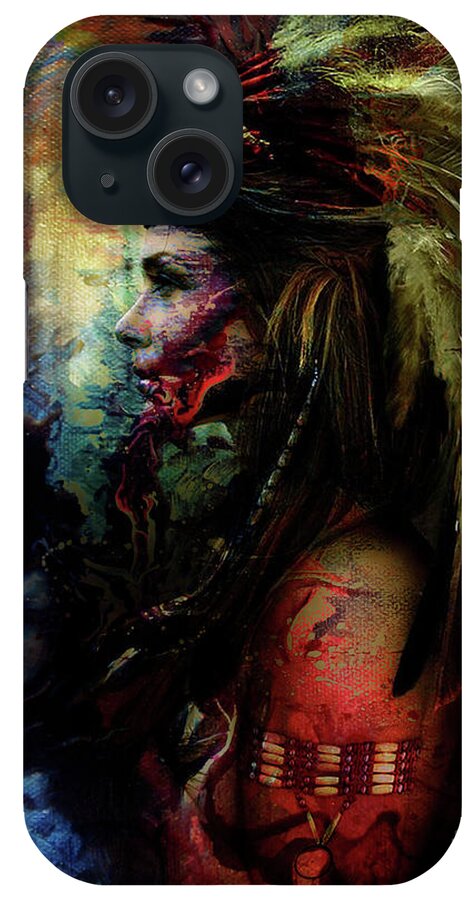 Native American iPhone Case featuring the painting Native American Feather by Gull G