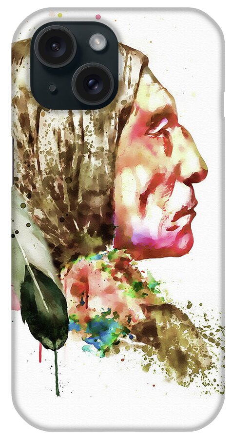Marian Voicu iPhone Case featuring the painting Native American Side Face by Marian Voicu