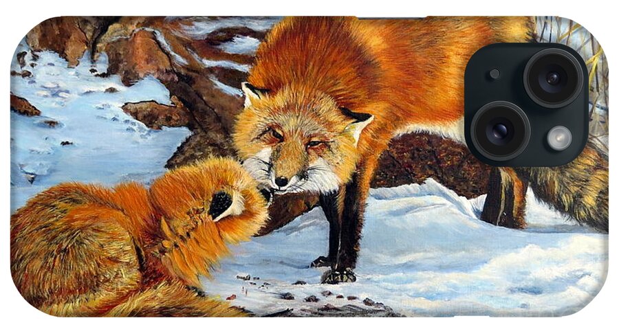 Red Fox iPhone Case featuring the painting Natures Submission by Marilyn McNish