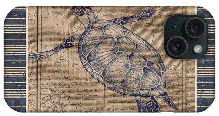 Sea iPhone Case featuring the painting Nautical Stripes Sea Turtle by Debbie DeWitt
