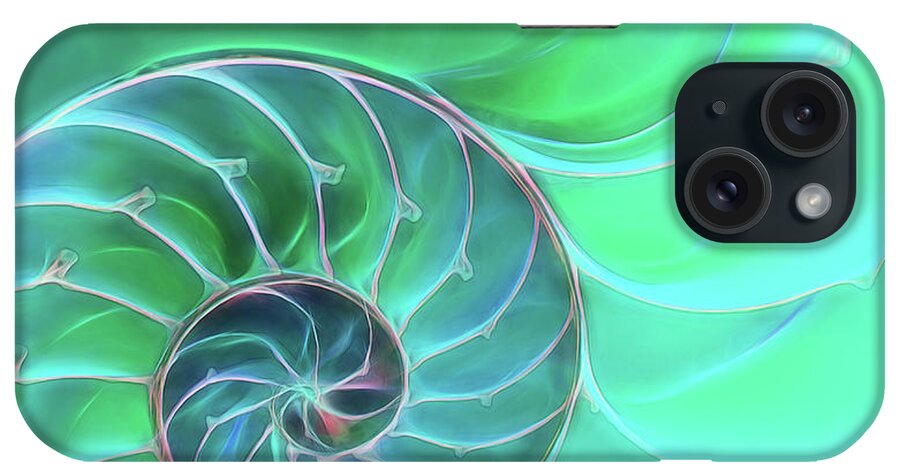 Sea Shell iPhone Case featuring the photograph Nautilus Aqua Spiral by Gill Billington