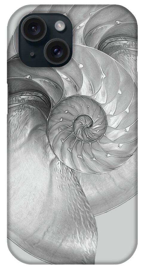 Black And White Seashell iPhone Case featuring the photograph Nautilus Pair in Mono by Gill Billington