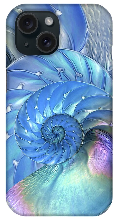 Nautilus Sea Shell iPhone Case featuring the photograph Nautilus Shells Blue and Purple by Gill Billington