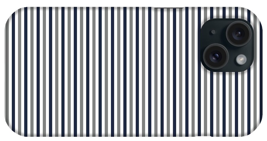 Navy White And Grey Stripes iPhone Case featuring the digital art Navy White and Grey Vertical Stripes by Leah McPhail