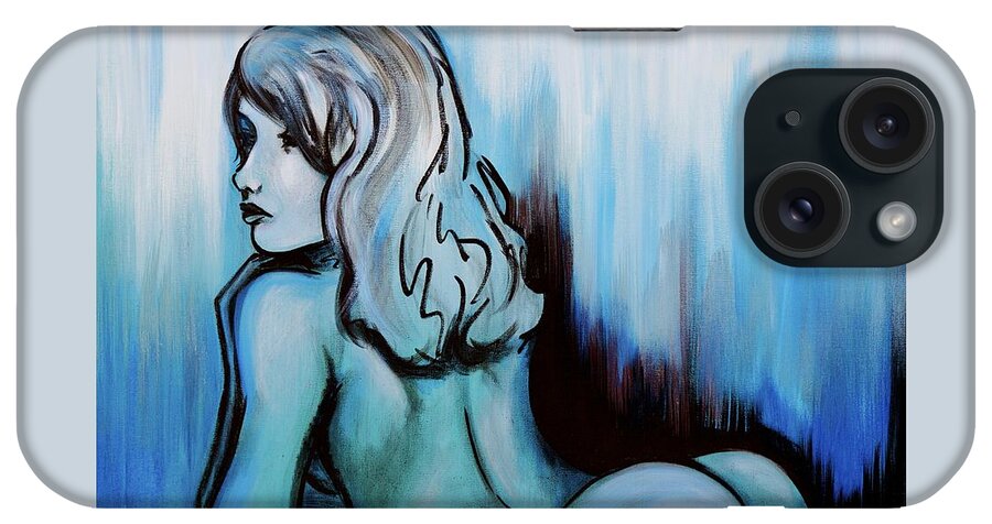 Nearly Naked Blue Ombre iPhone Case featuring the painting Nearly Naked Blue Ombre' by Debi Starr