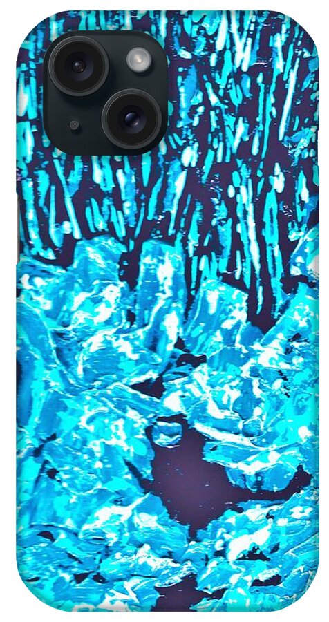 #abstract #2d #art #artist #beautiful #colorful #colors #contemporary #fineart #interiordesign #luxuryart #modernart #nature #natureaddict #forest #water #waterfall #surreal #trees iPhone Case featuring the painting Negative Space by Allison Constantino