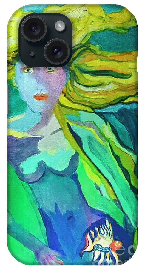 Floating Mermaid Hair iPhone Case featuring the mixed media Neo Mermaid 1 by Pamela Smale Williams