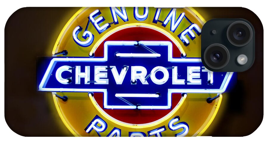 Neon Sign iPhone Case featuring the photograph Neon Genuine Chevrolet Parts Sign by Mike McGlothlen