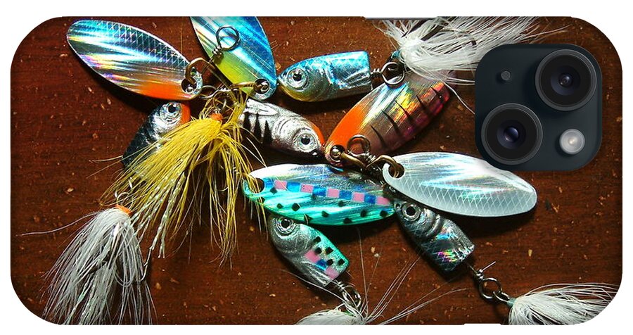 Fishing Lures iPhone Case featuring the photograph Neon Spinners by Thomas Pipia