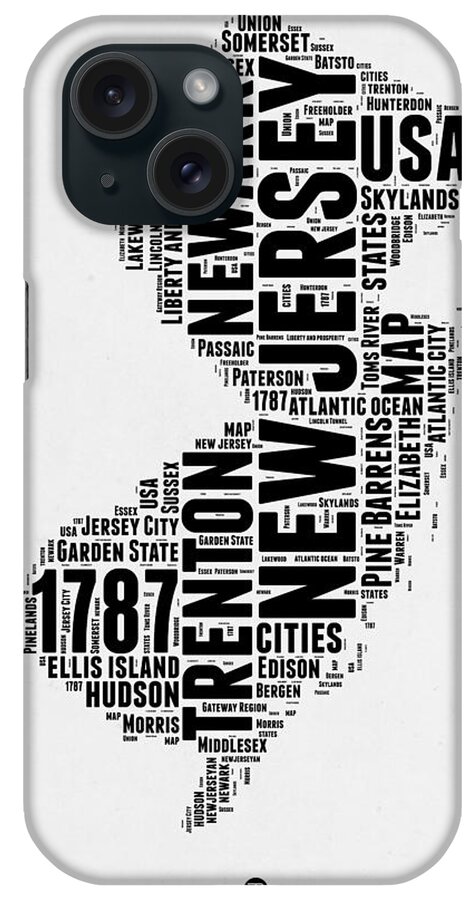New Jersey iPhone Case featuring the digital art New Jersey Word Cloud 2 by Naxart Studio