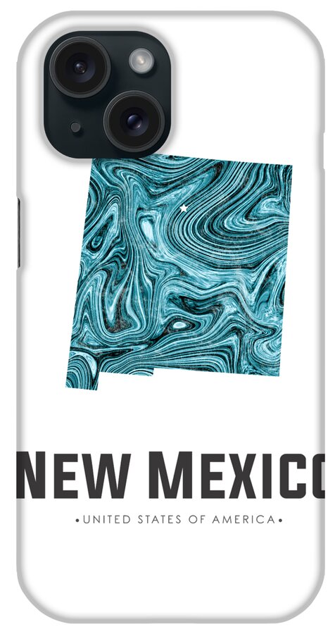 New Mexico iPhone Case featuring the mixed media New Mexico Map Art Abstract in Blue by Studio Grafiikka