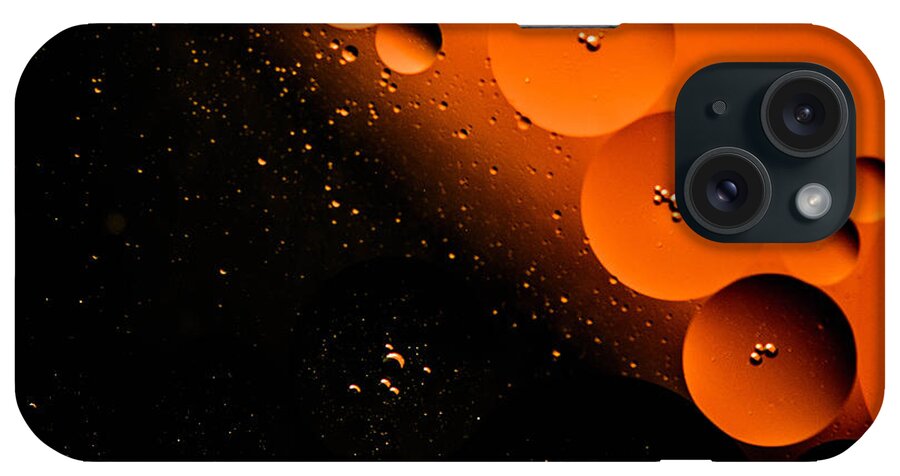 Oil And Water Closeup Macro Orange Black Bruce Pritchett Photography iPhone Case featuring the photograph New Moon Cluster by Bruce Pritchett