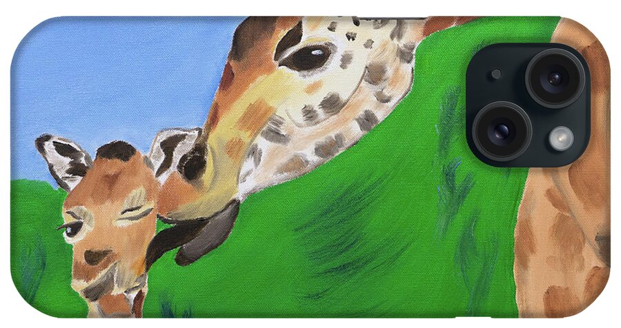 Giraffes iPhone Case featuring the painting Awww Gee Mom by Meryl Goudey