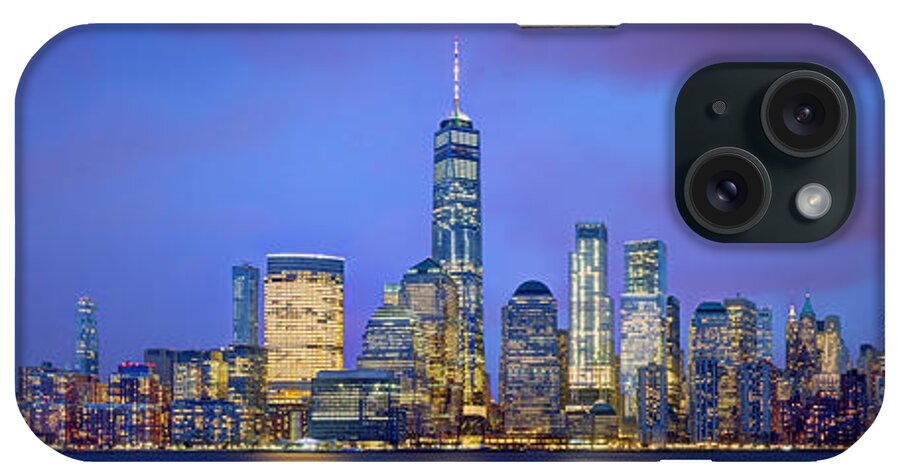 New York City Skyline Dusk iPhone Case featuring the photograph New York City 2018 Freedom Tower World Trade Center WTC Lower Manhattan NYC by Jon Holiday