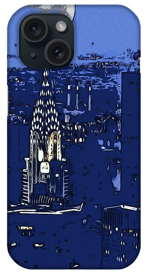New York City iPhone Case featuring the painting New York Moonlight by AM FineArtPrints