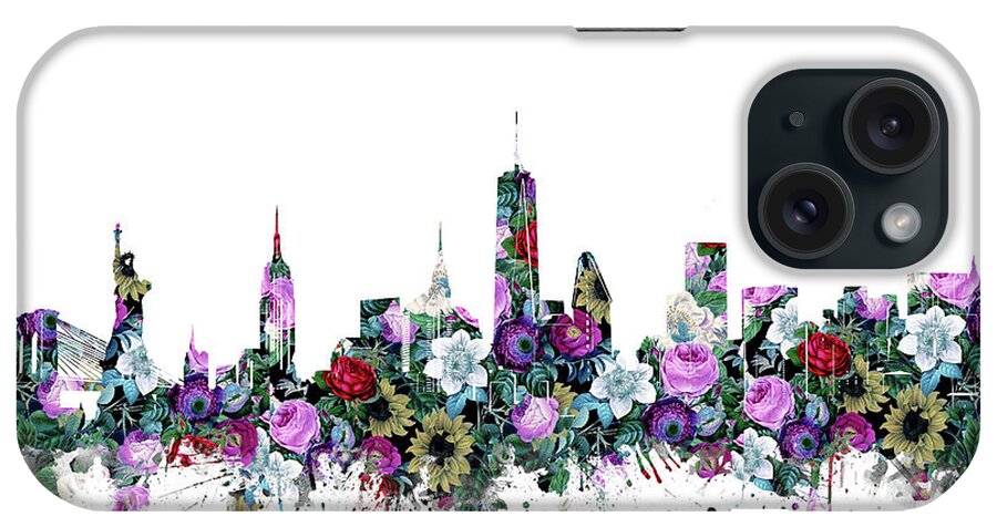 New York iPhone Case featuring the digital art New York Skyline Floral by Bekim M