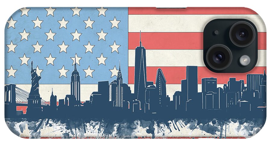 New York iPhone Case featuring the digital art New York Skyline Usa Flag 4 by Bekim M