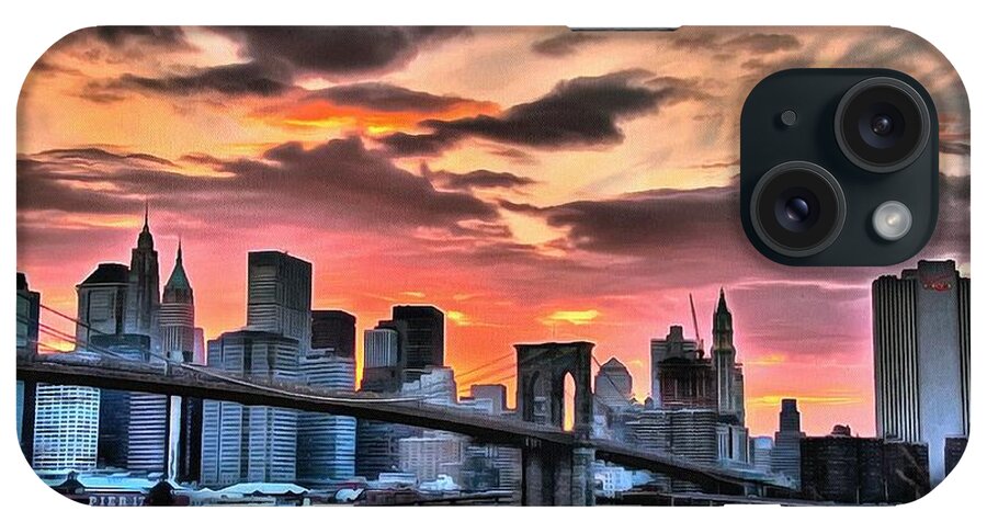 New York iPhone Case featuring the digital art New York Sunset by Charmaine Zoe