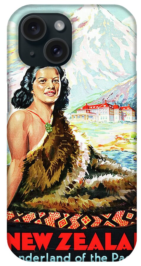 New Zealand iPhone Case featuring the painting New Zealand, native woman in fur by Long Shot