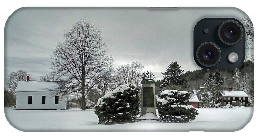 Newbury Massachusetts Lower Green First Settlers Monument Historic Seddon Tavern Newburyport Winter Snow iPhone Case featuring the photograph Newbury Lower Green by Wayne Marshall Chase