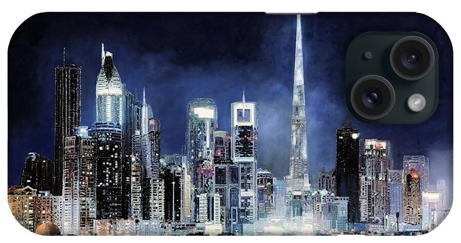 Emirates iPhone Case featuring the painting night in Dubai City by Guido Borelli