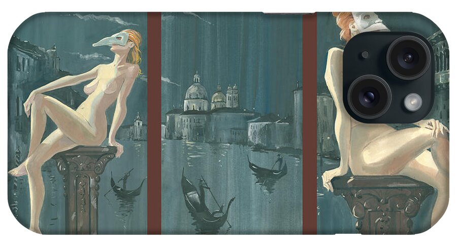 Painting iPhone Case featuring the painting Night in Venice. Triptych by Igor Sakurov