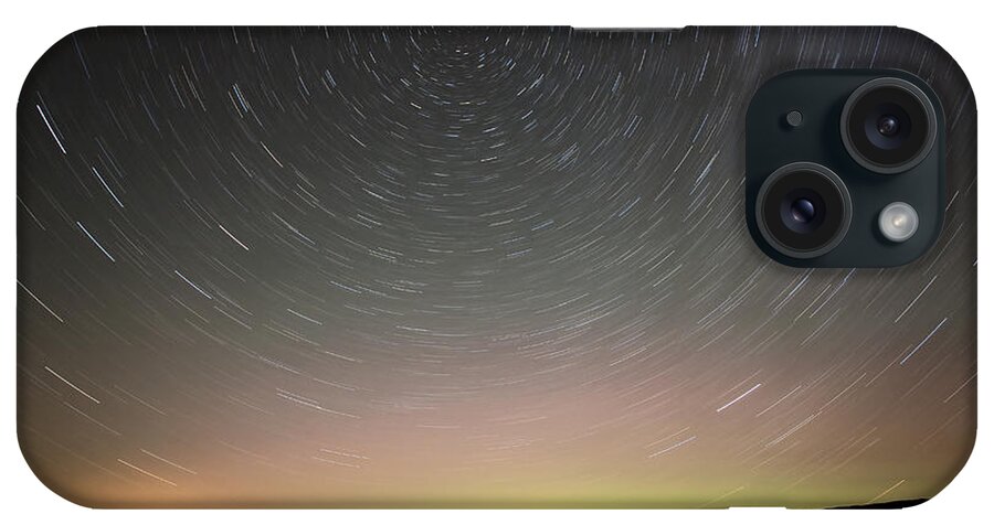 Night iPhone Case featuring the photograph Night Shot Star Trails lake by Mark Duffy