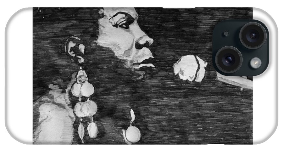 Nina Simone iPhone Case featuring the drawing Nina Simone by Rachel Natalie Rawlins