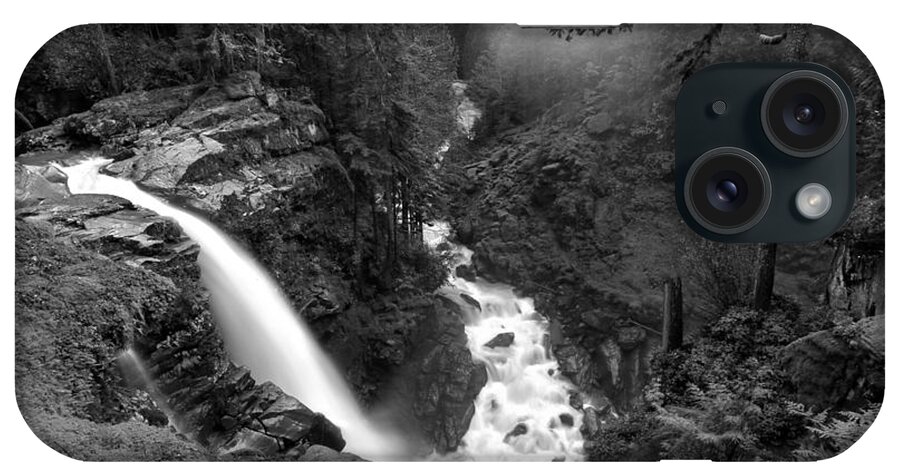 Black And White iPhone Case featuring the photograph Nooksack Falls Landscape - Back And White by Adam Jewell