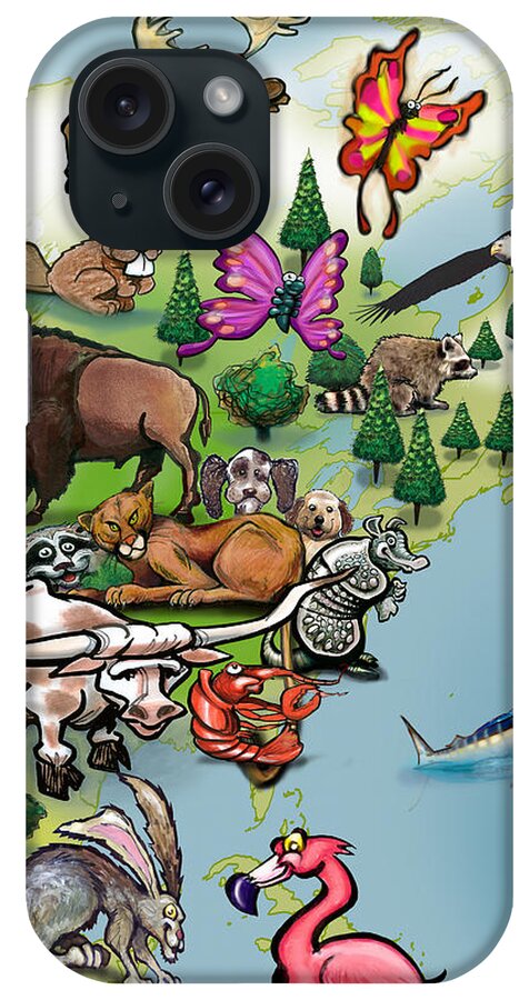 North America iPhone Case featuring the digital art North American Animals Map by Kevin Middleton