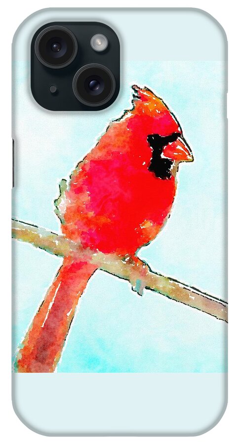 Northern Cardinal iPhone Case featuring the painting Northern Cardinal by Modern Watercolor Art