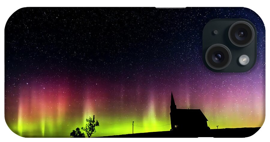 Northern Lights iPhone Case featuring the photograph Northern Lights and Old Church by Yoshiki Nakamura