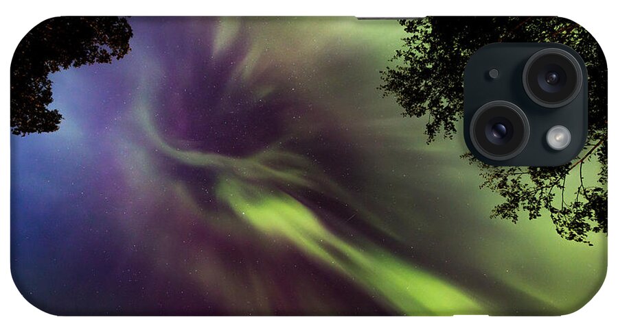 Astrophotography iPhone Case featuring the photograph Northern Lights in the CIty Overhead 02 by Jakub Sisak