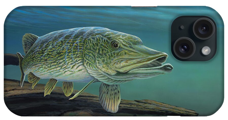 Northern iPhone Case featuring the painting Northern Pike by Anthony J Padgett