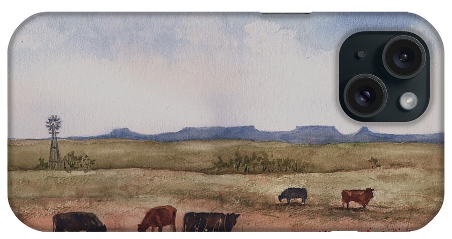 Cattle iPhone Case featuring the painting Northwest Oklahoma Cattle Country by Sam Sidders