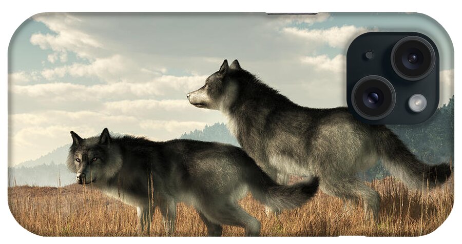 November Wolves iPhone Case featuring the digital art November Wolves by Daniel Eskridge