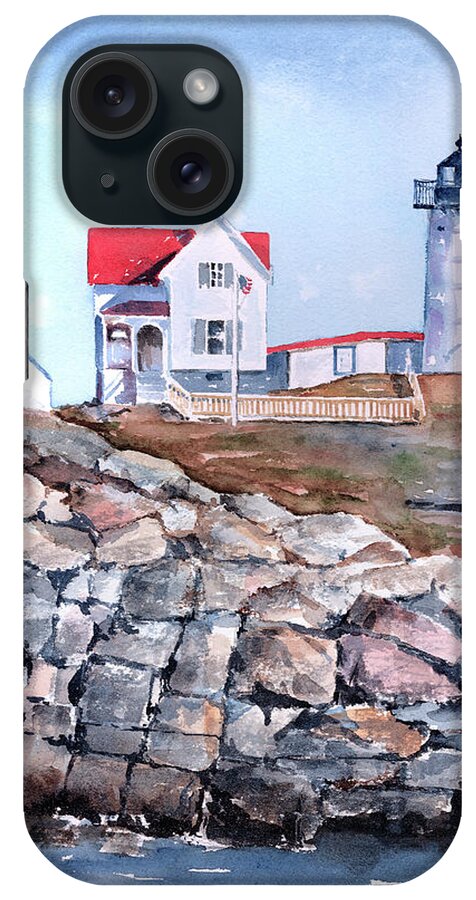 House iPhone Case featuring the painting Nubble Lighthouse - Maine by Arline Wagner