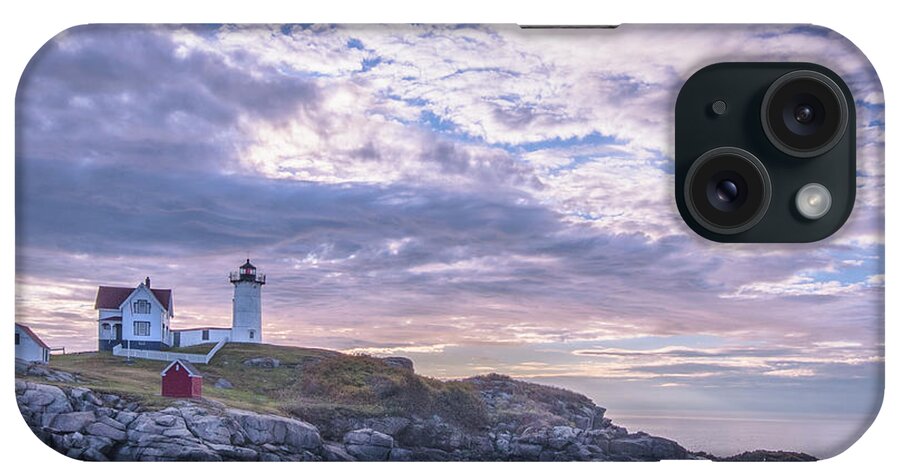 Nubble Lighthouse iPhone Case featuring the photograph Nubble Sunrise wide by Hershey Art Images