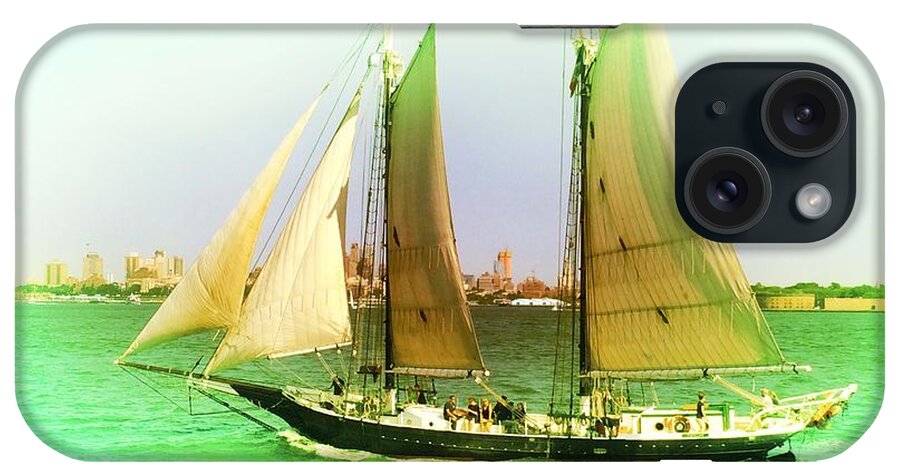 New York City iPhone Case featuring the painting NYC Sailing by Denise Tomasura
