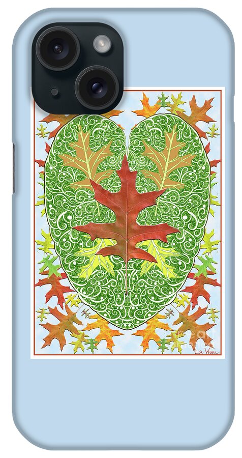 Lise Winne iPhone Case featuring the digital art Oak Leaf in a Heart by Lise Winne