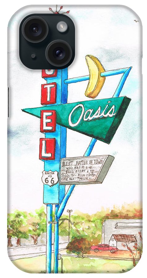 Oasis Motel iPhone Case featuring the painting Oasis Motel in Route 66, Tulsa, Texas by Carlos G Groppa
