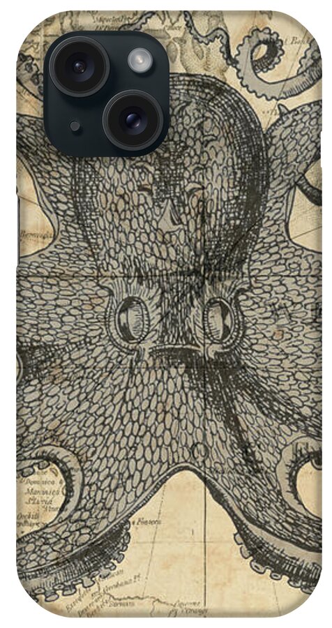 Octopus iPhone Case featuring the digital art Octopus Sea Chart by Erin Cadigan