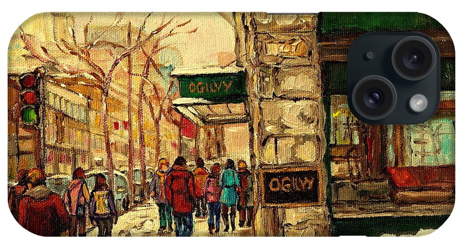 Ogilvys Department Store iPhone Case featuring the painting Ogilvys Department Store Downtown Montreal by Carole Spandau
