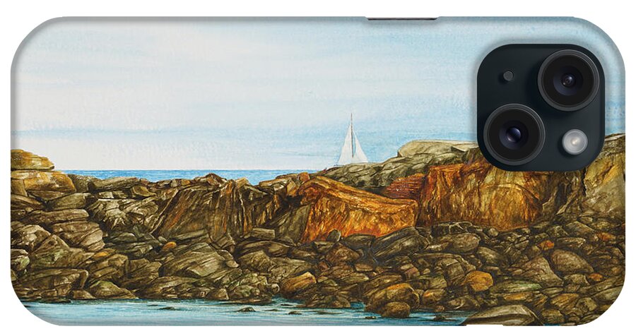 Seascape iPhone Case featuring the painting Ogunquit Maine Sail and Rocks by Paul Gaj