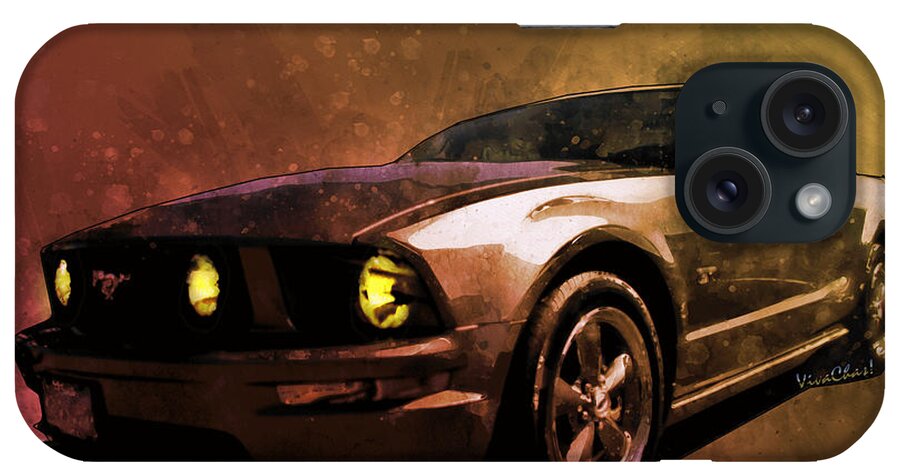 Ford iPhone Case featuring the digital art Oily Mustanger Slipping Into Darkness Watercolour by Chas Sinklier