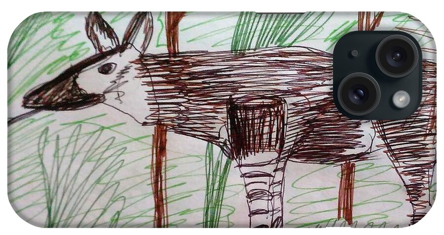 Okapi iPhone Case featuring the drawing Okapi by Andrew Blitman