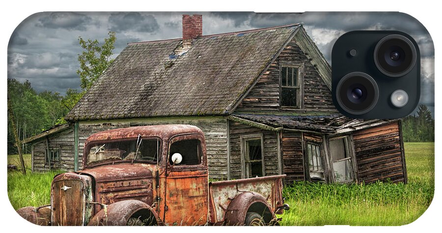 Landscape iPhone Case featuring the photograph Old Abandoned Pickup by run down Farm House by Randall Nyhof