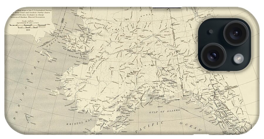 Map iPhone Case featuring the drawing Old Alaska Map by the US Geological Survey - 1909 by Blue Monocle